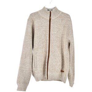 Buffalo David Bitton Cardigan Sweater Mens XXL Beige Zip-Up Jute Mix Warm Knit